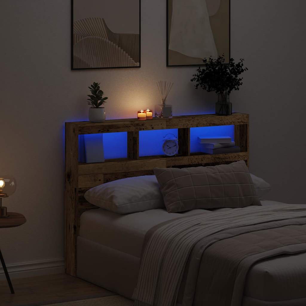 vidaXL Headboard Cabinet with LED Old Wood 140x17x102 cm