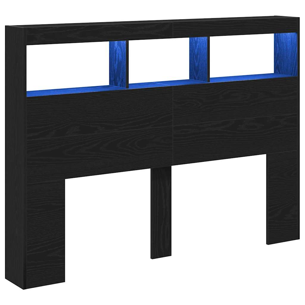 vidaXL Headboard Cabinet with LED Black Oak 140x17x102 cm