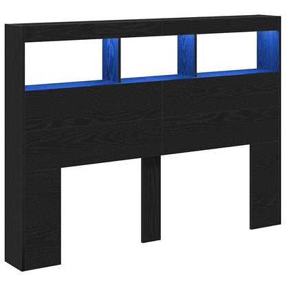 vidaXL Headboard Cabinet with LED Black Oak 140x17x102 cm