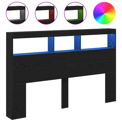 vidaXL Headboard Cabinet with LED Black Oak 160x17x102 cm