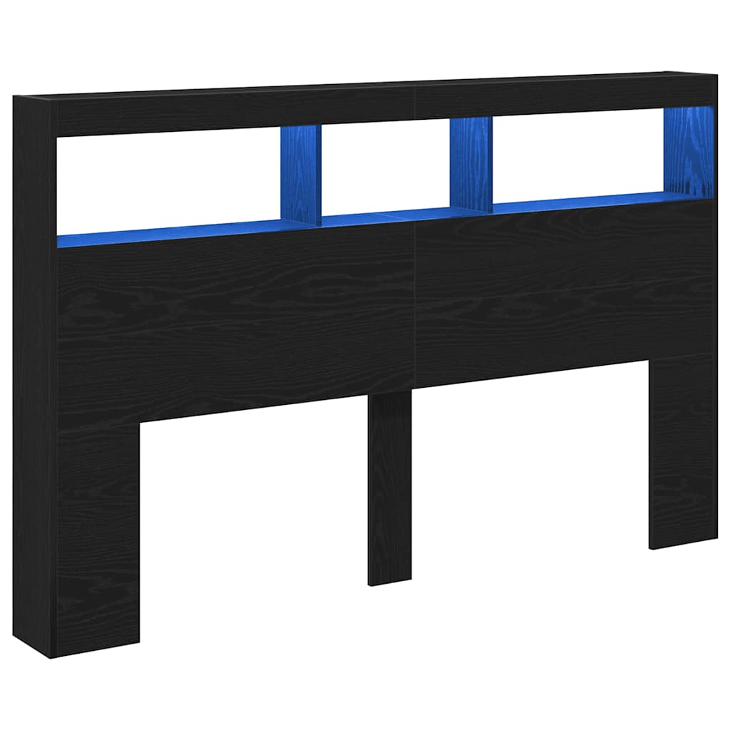 vidaXL Headboard Cabinet with LED Black Oak 160x17x102 cm