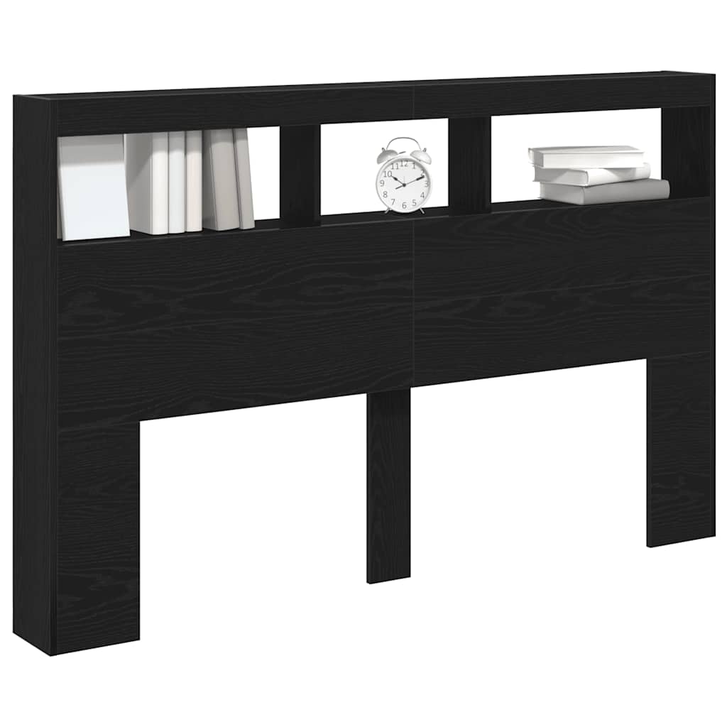 vidaXL Headboard Cabinet with LED Black Oak 160x17x102 cm