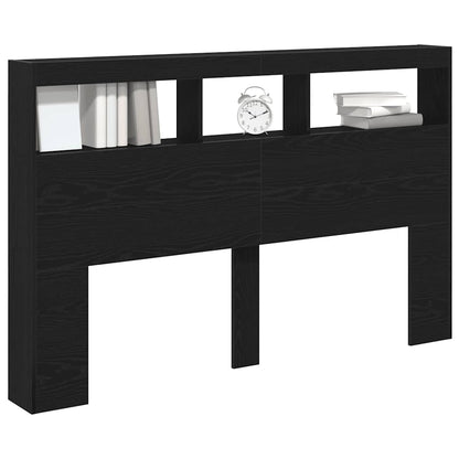 vidaXL Headboard Cabinet with LED Black Oak 160x17x102 cm
