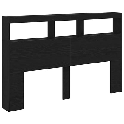 vidaXL Headboard Cabinet with LED Black Oak 160x17x102 cm