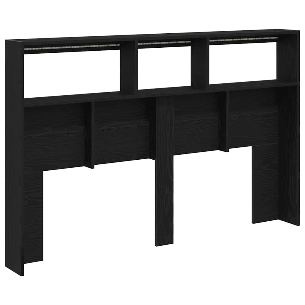 vidaXL Headboard Cabinet with LED Black Oak 160x17x102 cm