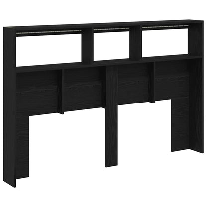 vidaXL Headboard Cabinet with LED Black Oak 160x17x102 cm