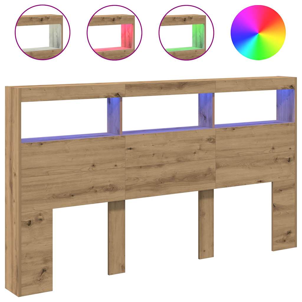 vidaXL Headboard Cabinet with LED Artisan Oak 180x17x102 cm