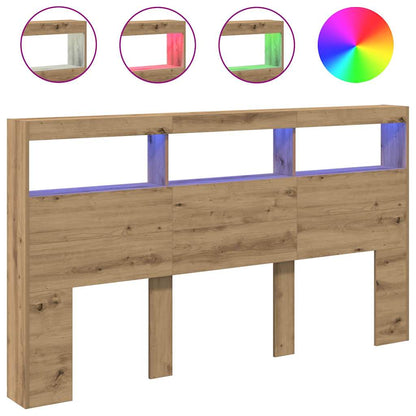 vidaXL Headboard Cabinet with LED Artisan Oak 180x17x102 cm