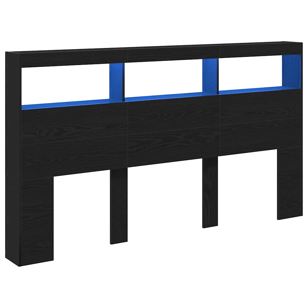vidaXL Headboard Cabinet with LED Black Oak 180x17x102 cm