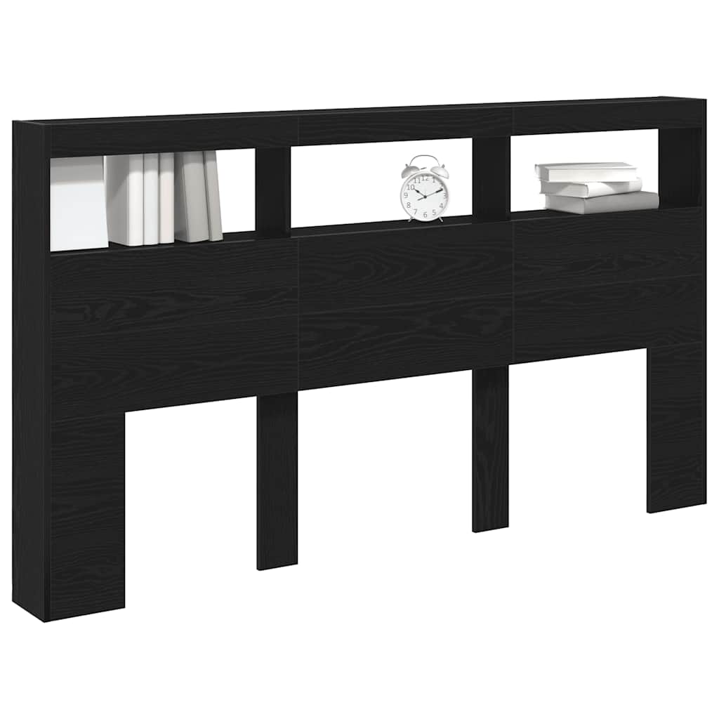 vidaXL Headboard Cabinet with LED Black Oak 180x17x102 cm