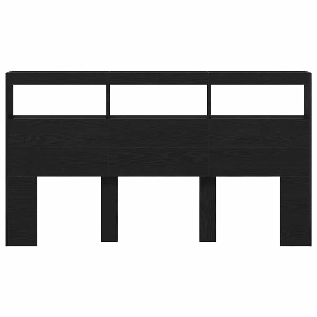 vidaXL Headboard Cabinet with LED Black Oak 180x17x102 cm