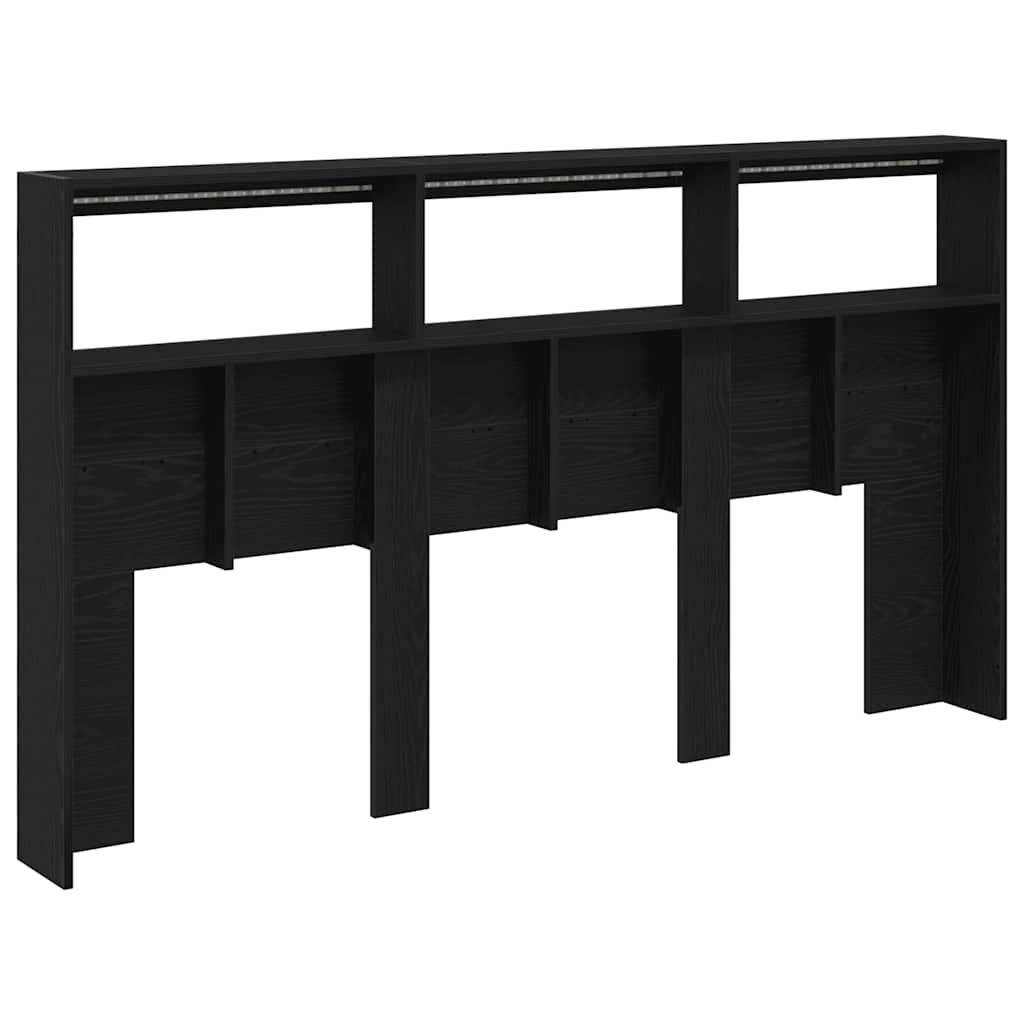vidaXL Headboard Cabinet with LED Black Oak 180x17x102 cm
