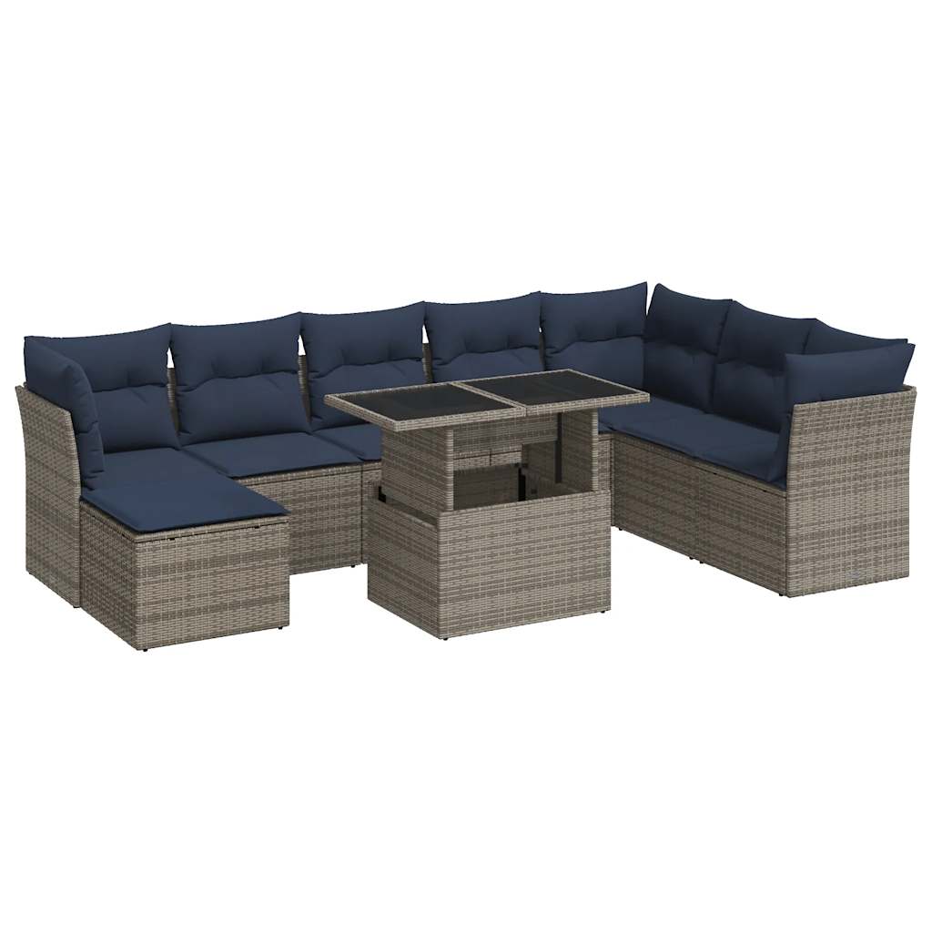 vidaXL 9 Piece Garden Sofa Set with Cushions Grey Poly Rattan Acacia