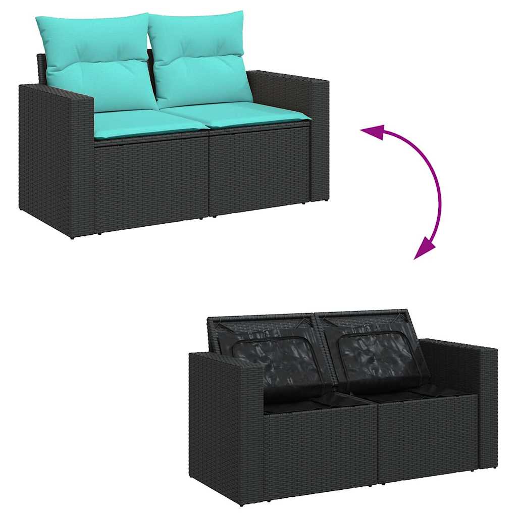 vidaXL 5 Piece Garden Sofa Set with Cushions Black Poly Rattan Acacia