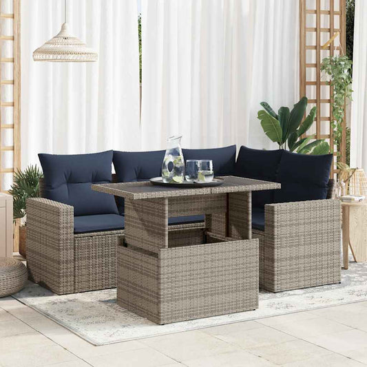 vidaXL 5 Piece Garden Sofa Set with Cushions Grey Poly Rattan Acacia