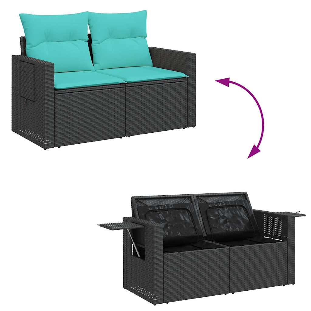 vidaXL 7 Piece Garden Sofa Set with Cushions Black Poly Rattan Acacia