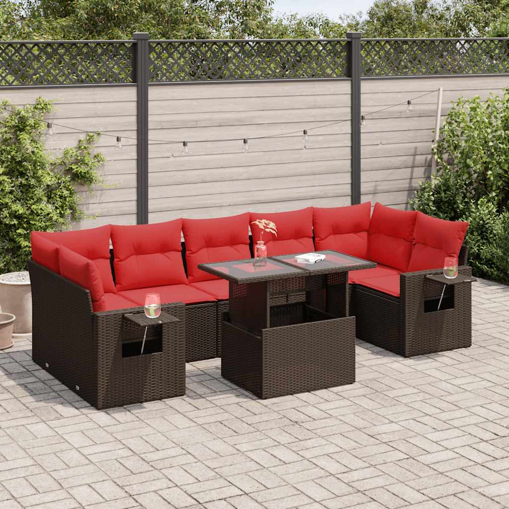 vidaXL 8 Piece Garden Sofa Set with Cushions Brown Poly Rattan Acacia