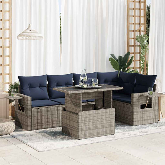 vidaXL 6 Piece Garden Sofa Set with Cushions Grey Poly Rattan Acacia