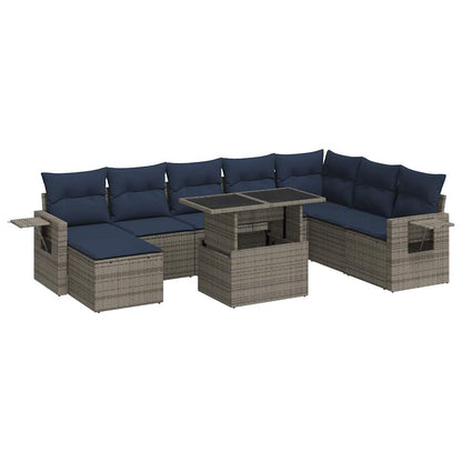 vidaXL 9 Piece Garden Sofa Set with Cushions Grey Poly Rattan Acacia