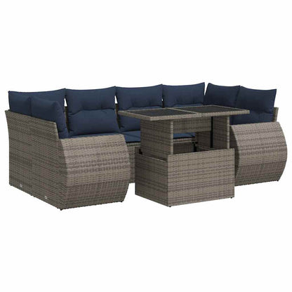vidaXL 7 Piece Garden Sofa Set with Cushions Grey Poly Rattan Acacia