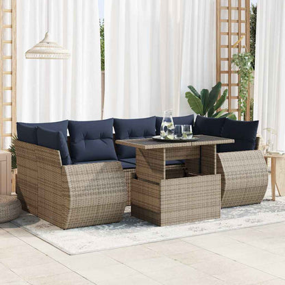 vidaXL 7 Piece Garden Sofa Set with Cushions Grey Poly Rattan Acacia