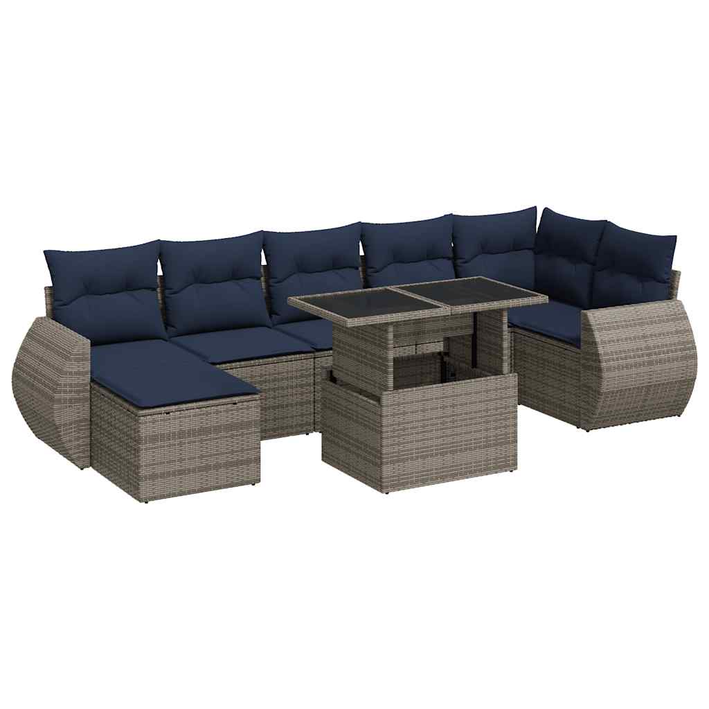 vidaXL 8 Piece Garden Sofa Set with Cushions Grey Poly Rattan Acacia