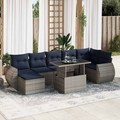vidaXL 8 Piece Garden Sofa Set with Cushions Grey Poly Rattan Acacia