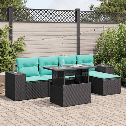 vidaXL 6 Piece Garden Sofa Set with Cushions Black Poly Rattan Acacia