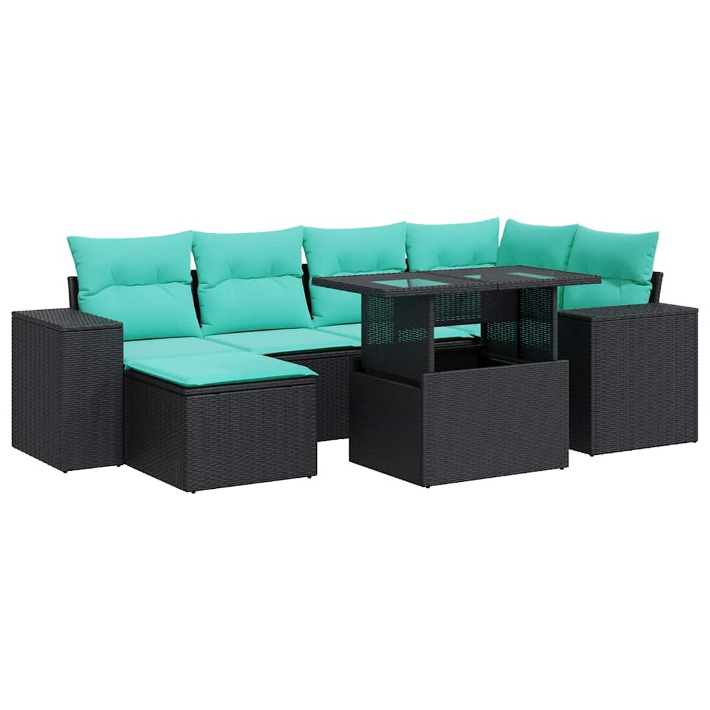 vidaXL 9 Piece Garden Sofa Set with Cushions Black Poly Rattan Acacia
