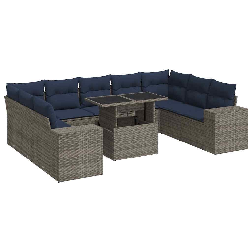 vidaXL 14 Piece Garden Sofa Set with Cushions Grey Poly Rattan Acacia