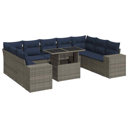 vidaXL 14 Piece Garden Sofa Set with Cushions Grey Poly Rattan Acacia