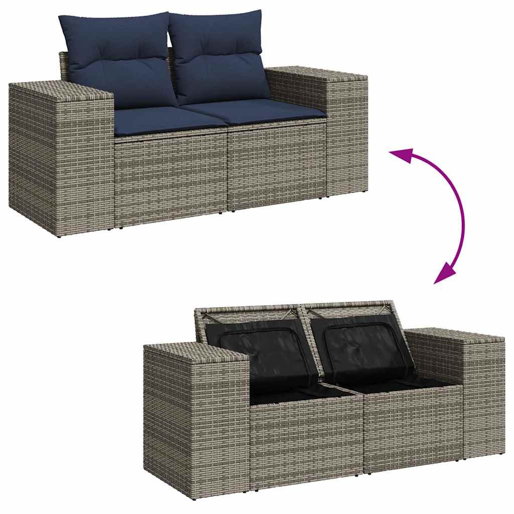 vidaXL 14 Piece Garden Sofa Set with Cushions Grey Poly Rattan Acacia