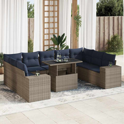 vidaXL 14 Piece Garden Sofa Set with Cushions Grey Poly Rattan Acacia