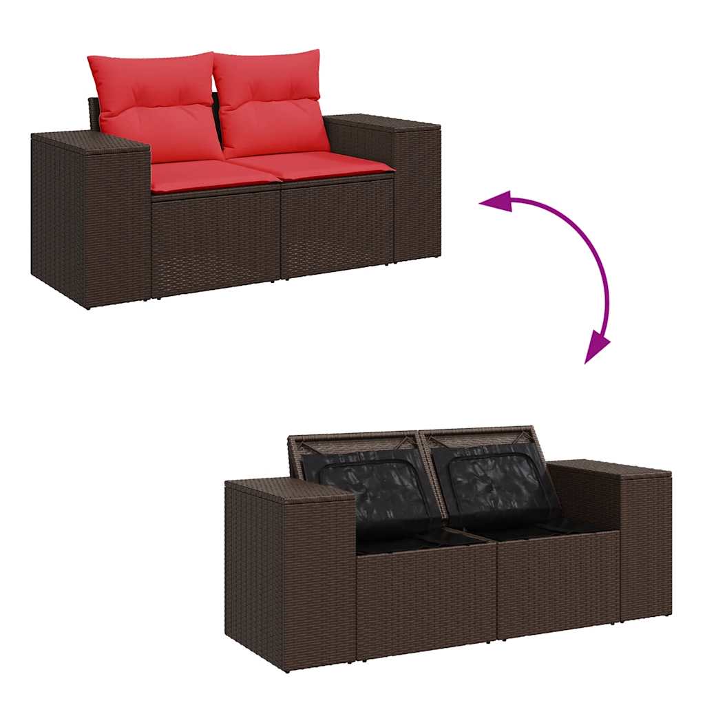 vidaXL 8 Piece Garden Sofa Set with Cushions Brown Poly Rattan Acacia