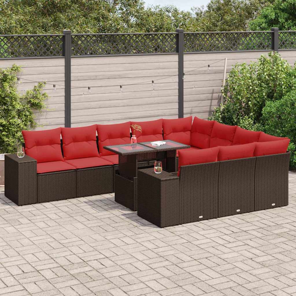 vidaXL 8 Piece Garden Sofa Set with Cushions Brown Poly Rattan Acacia