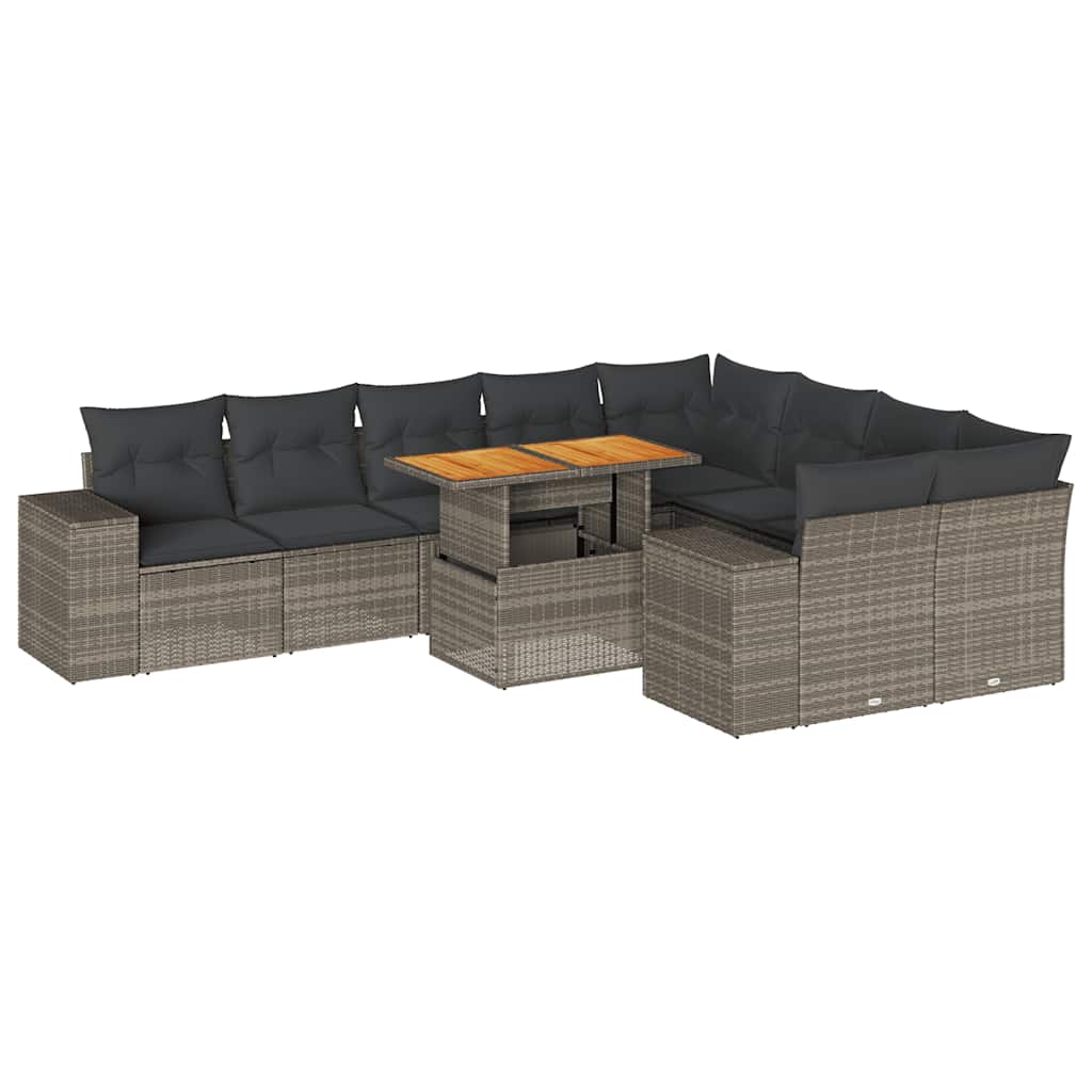 vidaXL 10 Piece Garden Sofa Set with Cushions Grey Poly Rattan Acacia