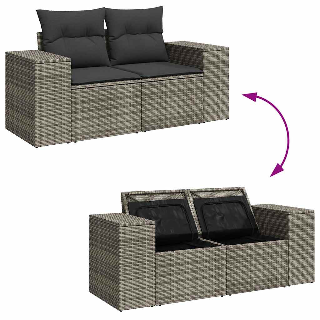 vidaXL 10 Piece Garden Sofa Set with Cushions Grey Poly Rattan Acacia