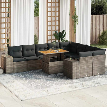 vidaXL 10 Piece Garden Sofa Set with Cushions Grey Poly Rattan Acacia