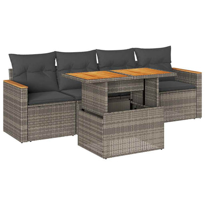 vidaXL 5 Piece Garden Sofa Set with Cushions Grey Poly Rattan Acacia