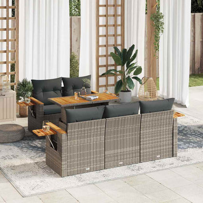 vidaXL 6 Piece Garden Sofa Set with Cushions Grey Poly Rattan Acacia