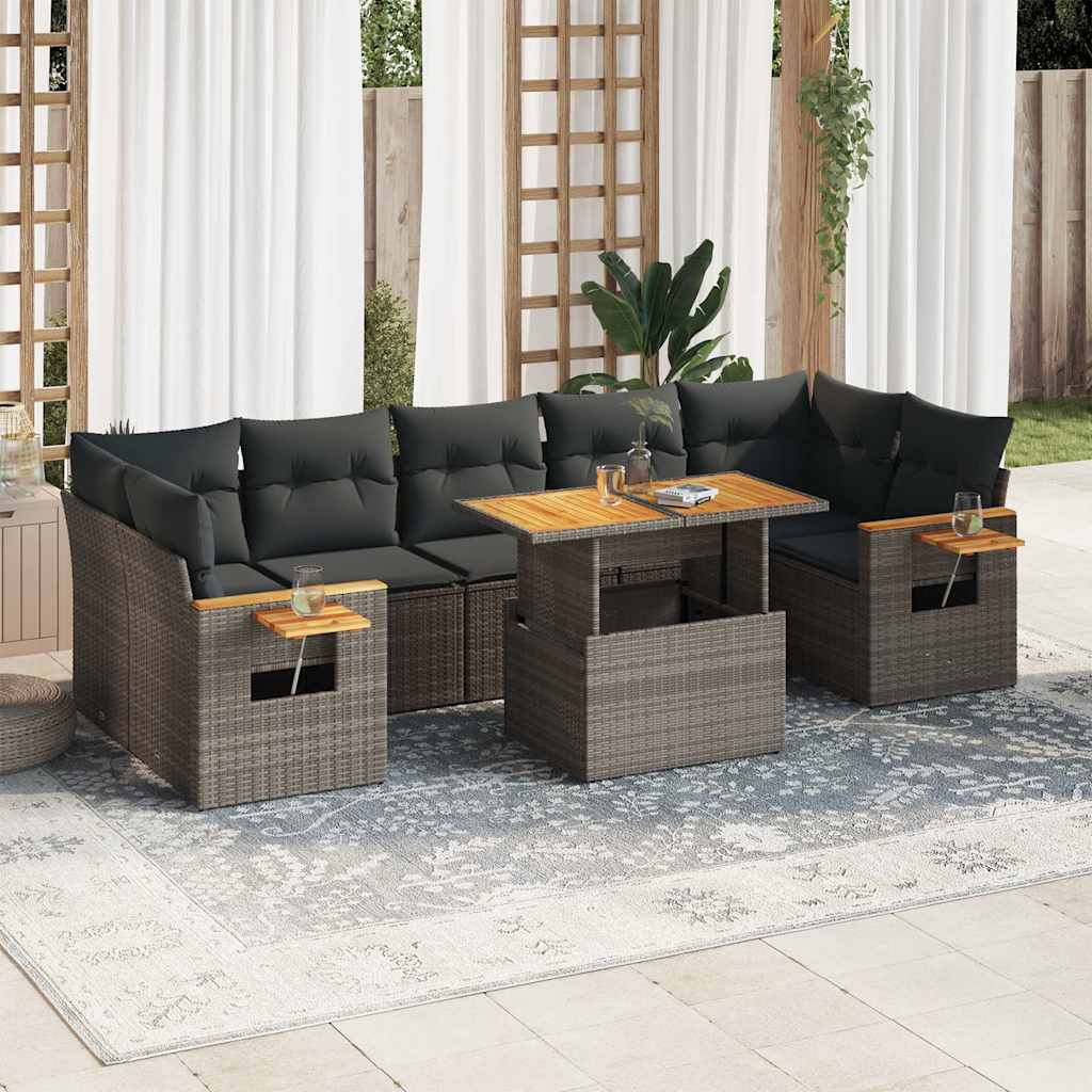 vidaXL 8 Piece Garden Sofa Set with Cushions Grey Poly Rattan Acacia