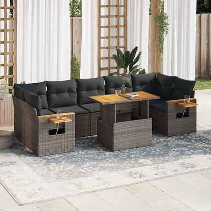 vidaXL 8 Piece Garden Sofa Set with Cushions Grey Poly Rattan Acacia
