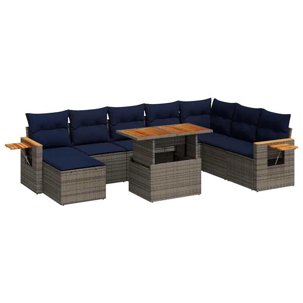 vidaXL 10 Piece Garden Sofa Set with Cushions Grey Poly Rattan Acacia