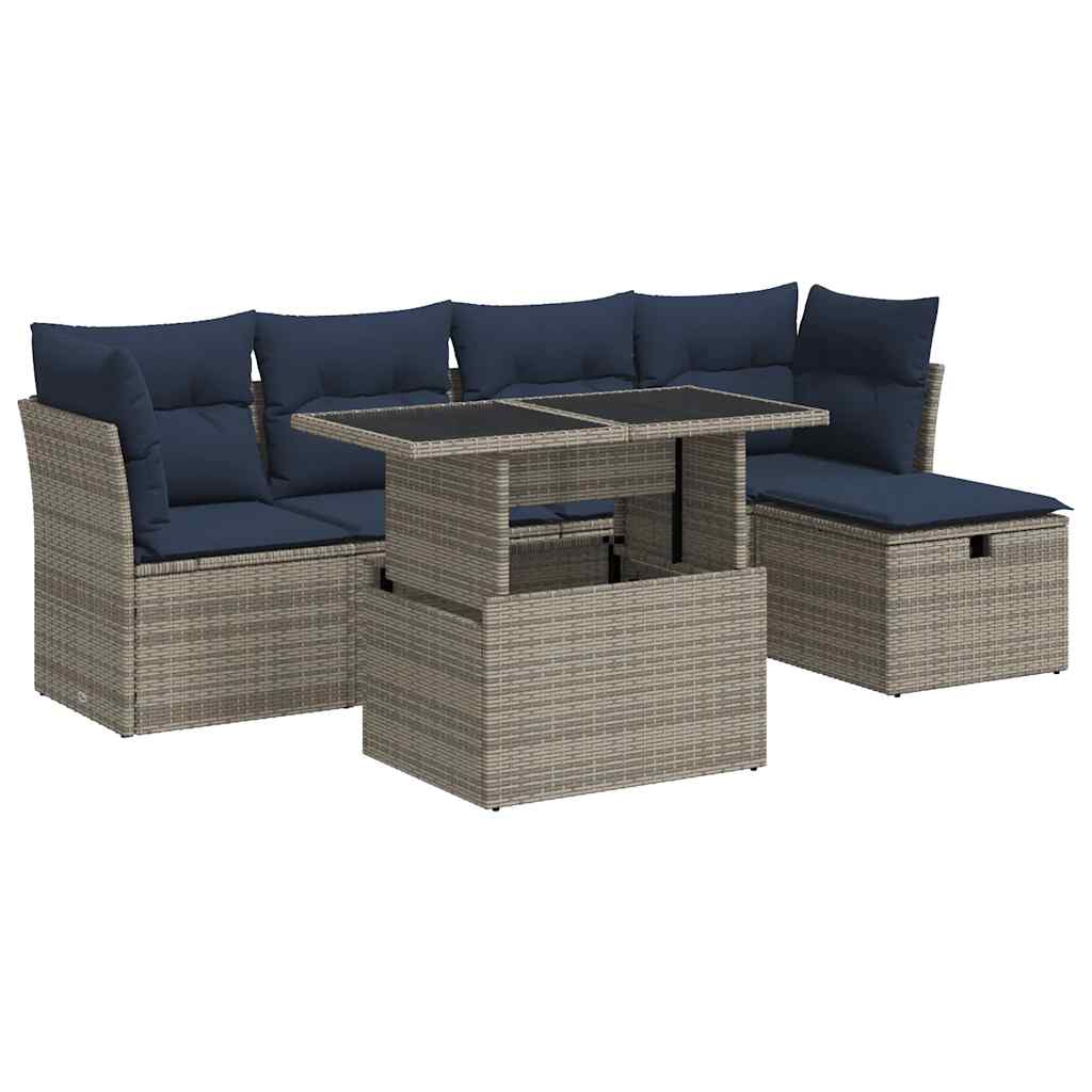 vidaXL 6 Piece Garden Sofa Set with Cushions Grey Poly Rattan Acacia