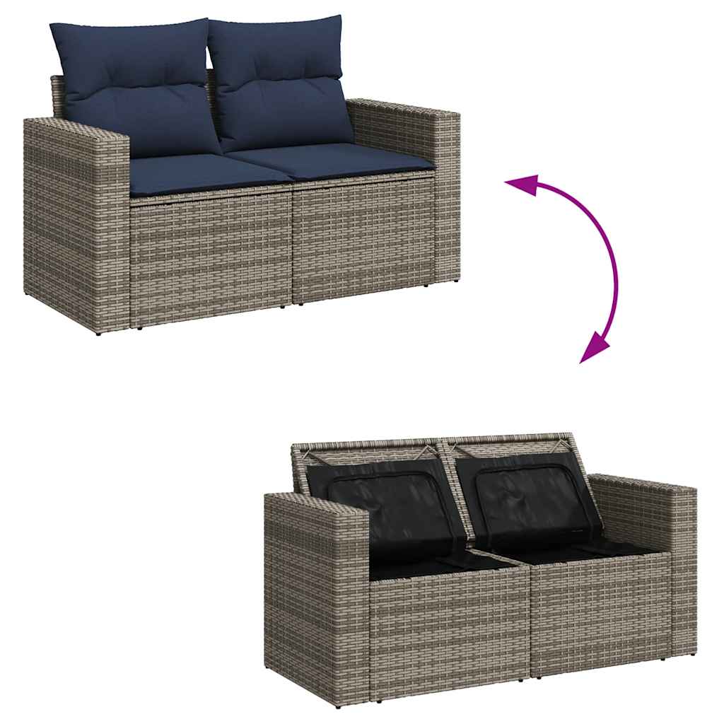 vidaXL 7 Piece Garden Sofa Set with Cushions Grey Poly Rattan Acacia