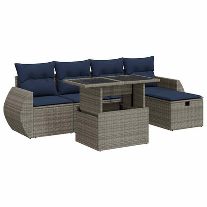 vidaXL 6 Piece Garden Sofa Set with Cushions Brown Poly Rattan Acacia