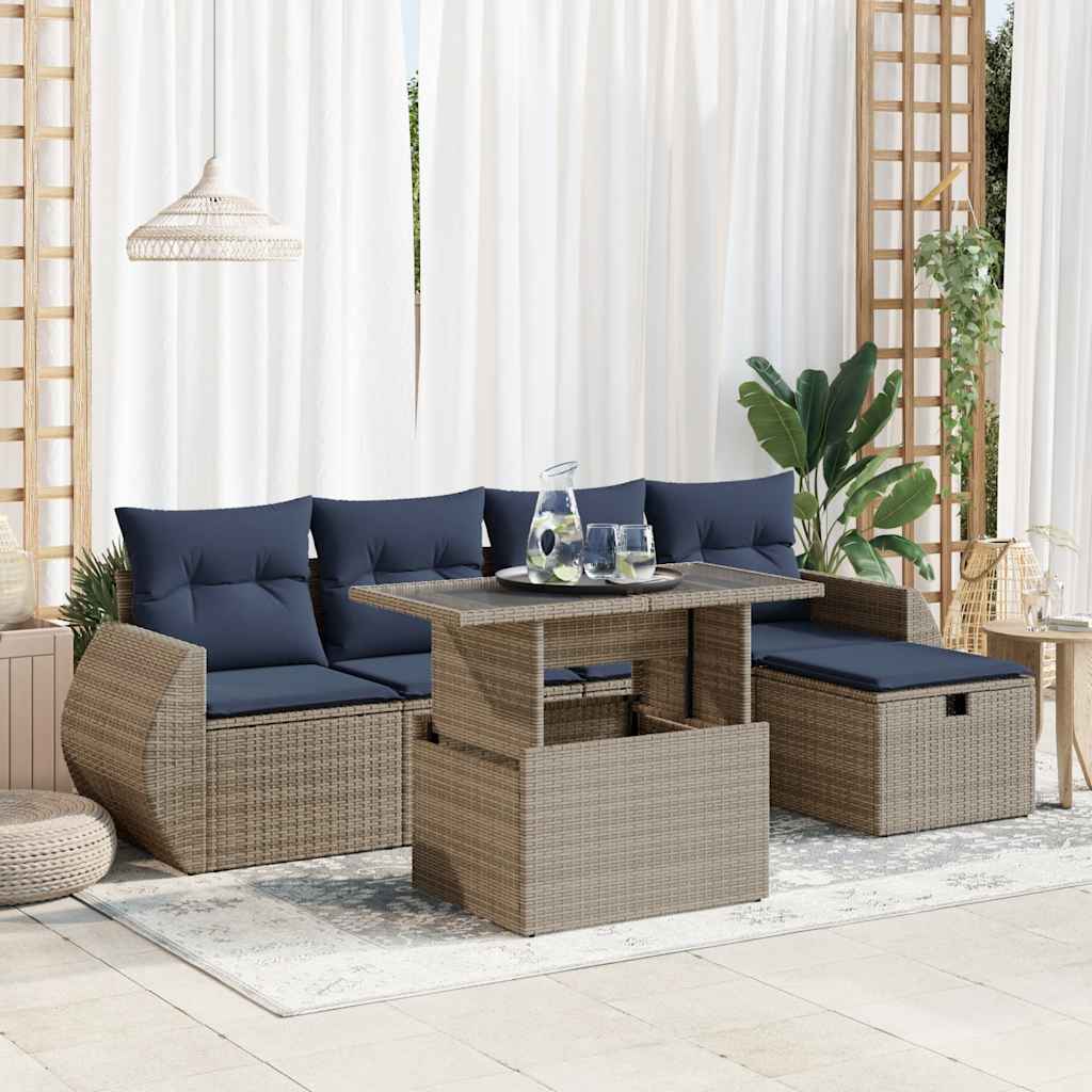 vidaXL 6 Piece Garden Sofa Set with Cushions Brown Poly Rattan Acacia