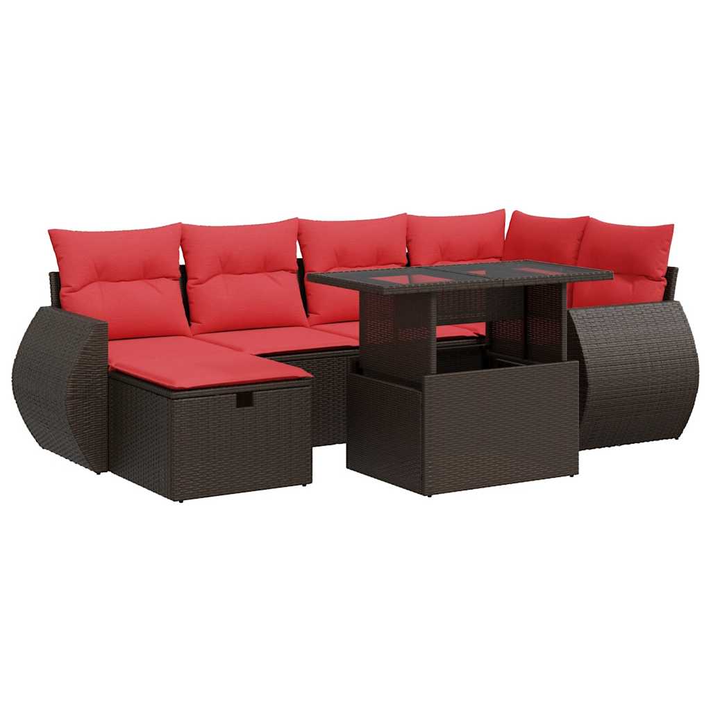 vidaXL 7 Piece Garden Sofa Set with Cushions Black Poly Rattan Acacia