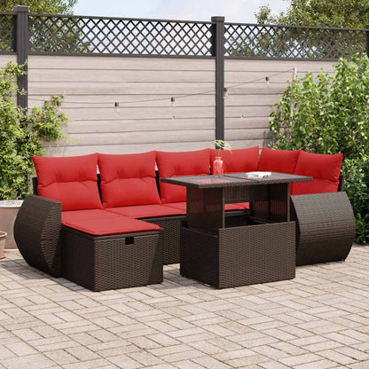vidaXL 7 Piece Garden Sofa Set with Cushions Black Poly Rattan Acacia