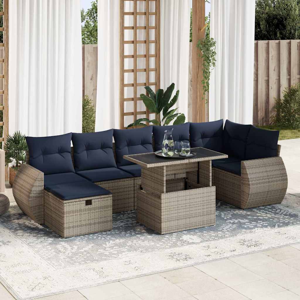 vidaXL 8 Piece Garden Sofa Set with Cushions Brown Poly Rattan Acacia